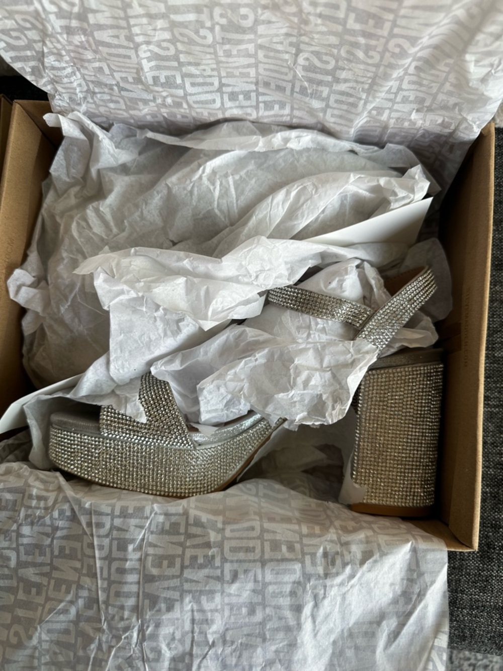 Steve Madden Silver Rhinestone Platform Sandals - Picture 6 of 9